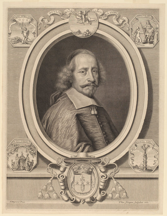 Cardinal Jules Mazarin by Peter Ludwig van Schuppen after Pierre Mignard I (Flemish, 1627 - 1702), 16X12"(A3)Poster Print