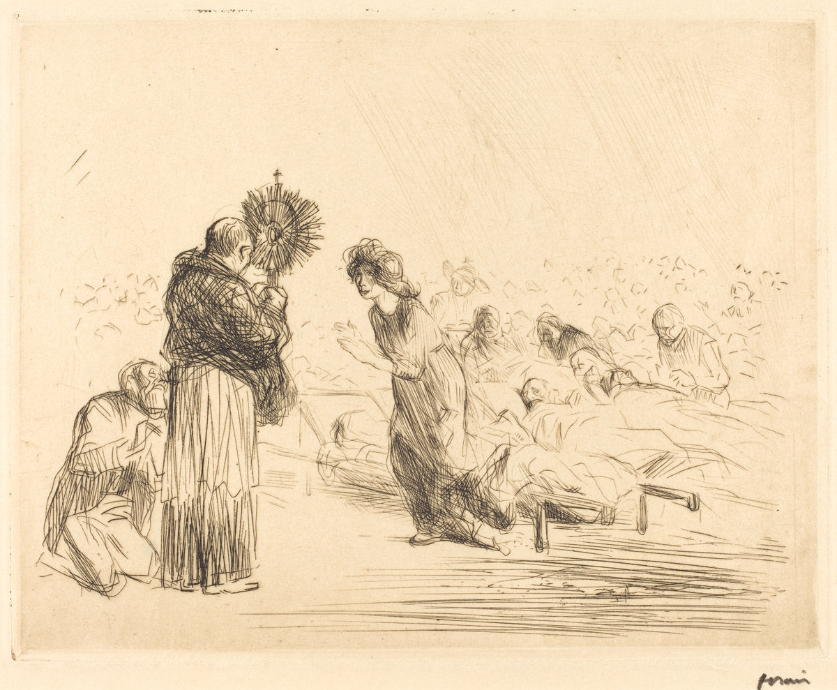 The Miracle before the Blessed Sacrament (fourth plate) by Jean-Louis Forain (French, 1852 - 1931), 16X12"(A3)Poster Print