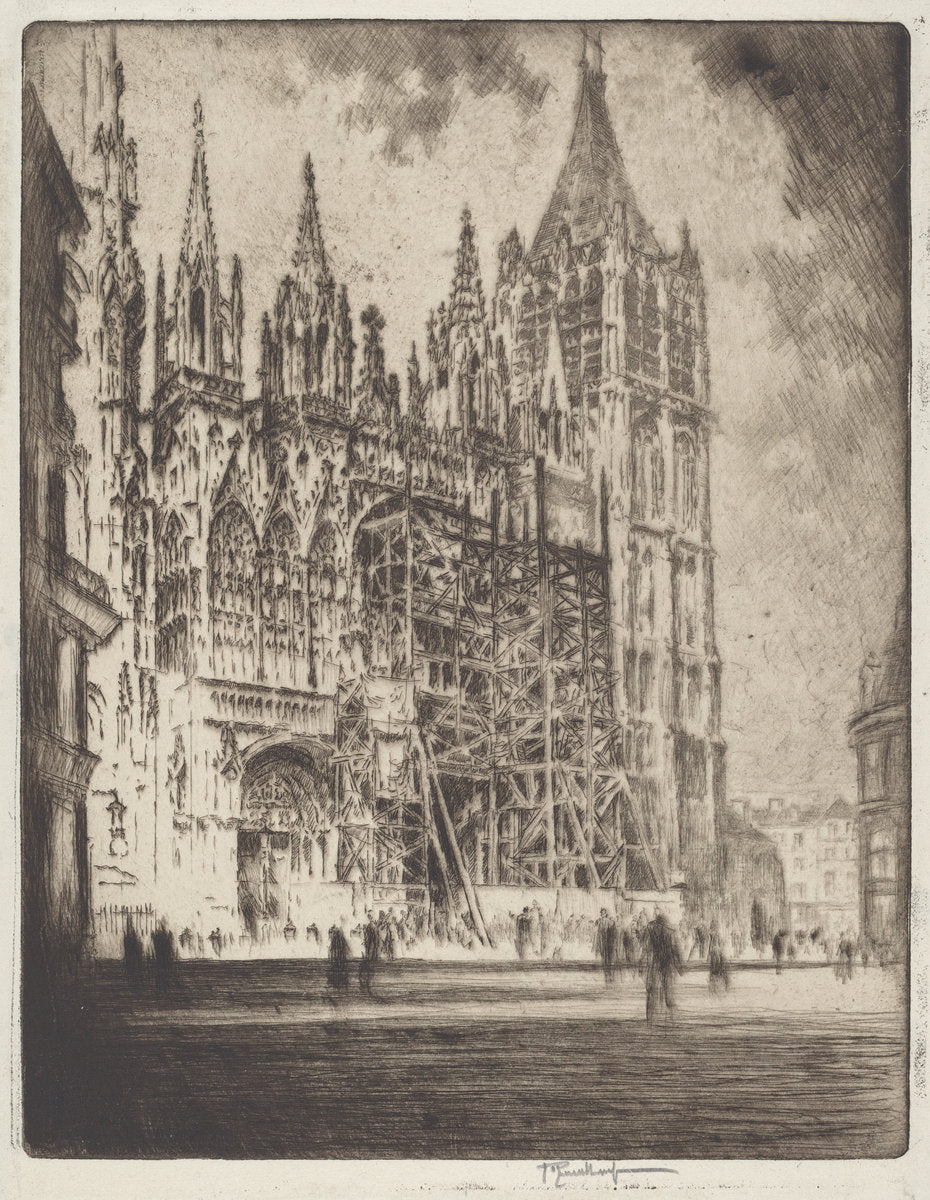 The West Front, Rouen Cathedral by Joseph Pennell (American, 1857 - 1926), 16X12"(A3)Poster Print