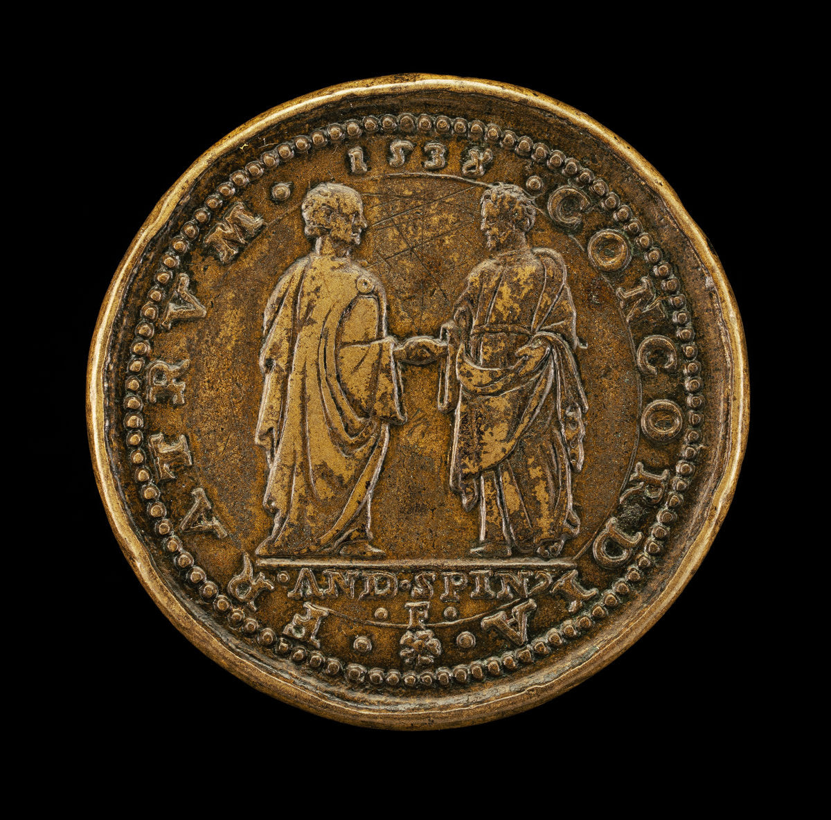 Mula and Another Man Joining Hands [reverse] by Andrea Spinelli (Venetian, 1508 - 1572), 16X12"(A3)Poster Print