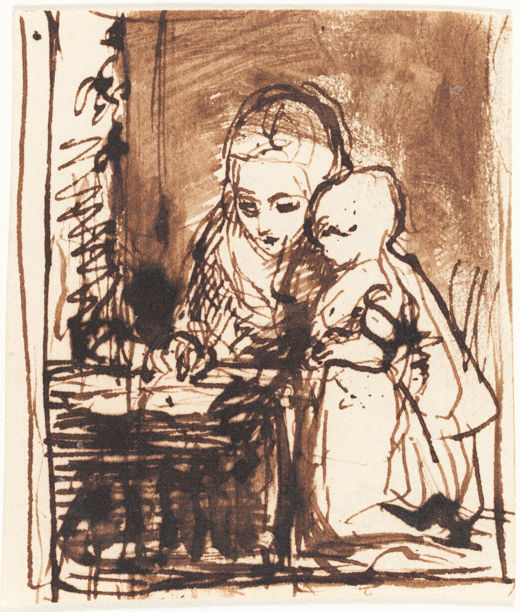 Woman Reading to a Child by Charles West Cope (British, 1811 - 1890), 16X12"(A3)Poster Print