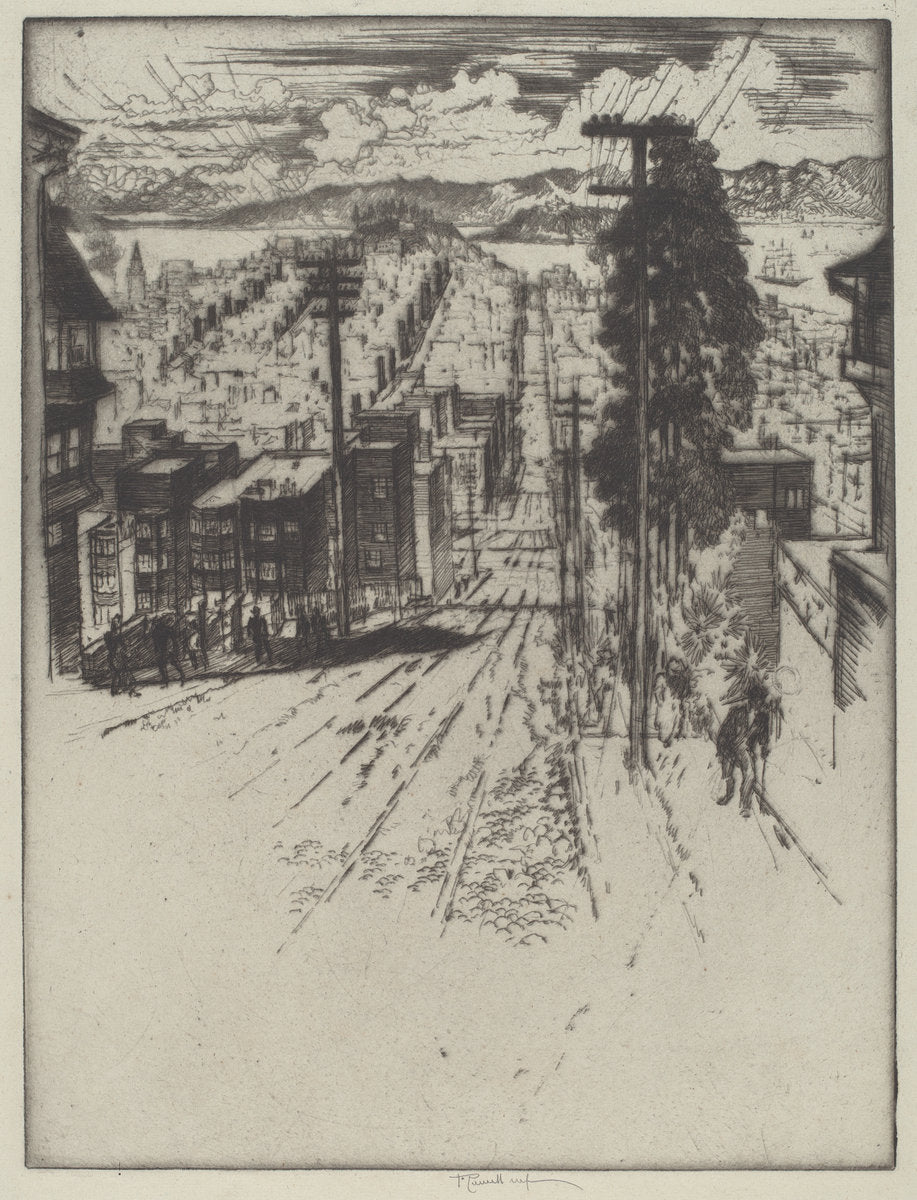 Down and Up the Hills to the Bay, San Francisco by Joseph Pennell (American, 1857 - 1926), 16X12"(A3)Poster Print