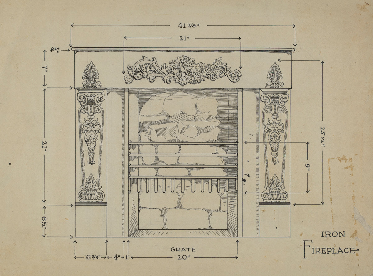 Iron Fireplace by Thomas Byrne (American, active c. 1935), 16X12"(A3)Poster Print