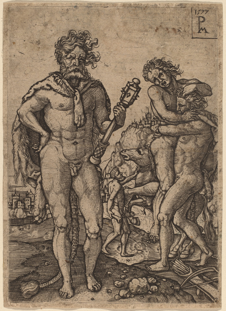 Hercules and Antaeus by Peter Maes after Heinrich Aldegrever (Netherlandish, 1560 - active 1591), 16X12"(A3)Poster Print