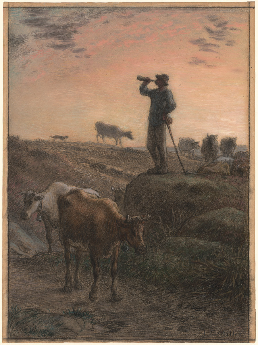 Calling Home the Cows by Jean-François Millet (French, 1814 - 1875), 16X12"(A3)Poster Print