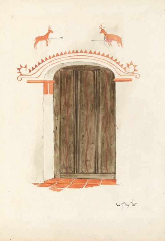 Restoration Drawing: Wall Decoration Over Doorway, Facade of Mission-House by Geoffrey Holt (American, active c. 1935), 16X12"(A3)Poster Print