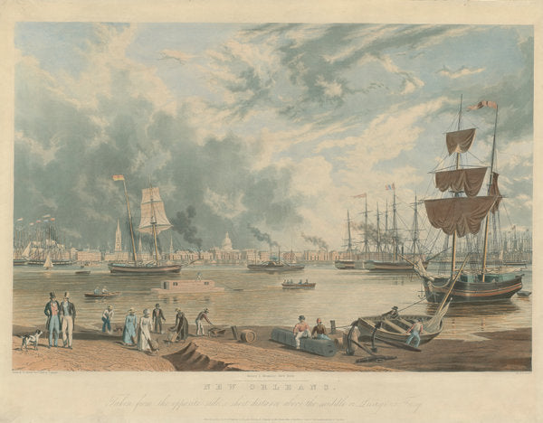 New Orleans: Taken from the Opposite Side, a Short Distance above the Middle or Picayyune Ferry by William James Bennett after Antoine Mondelli (American, born England, 1787 - 1844), 16X12"(A3)Poster Print