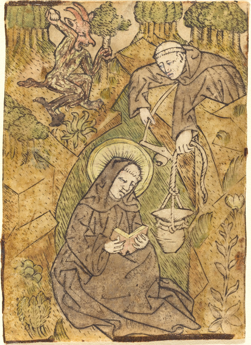 Saint Benedict and the Monk Romanus by Master of St. Wolfgang (Austrian, active c. 1440/1450), 16X12"(A3)Poster Print