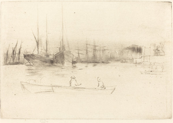 Steamboats off the Tower by James McNeill Whistler (American, 1834 - 1903), 16X12"(A3)Poster Print