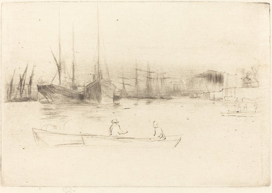 Steamboats off the Tower by James McNeill Whistler (American, 1834 - 1903), 16X12"(A3)Poster Print