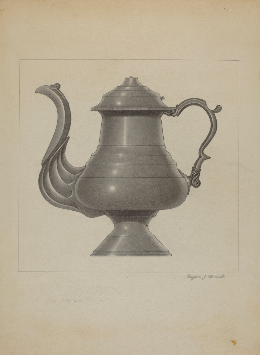 Pewter Coffee Pot by Eugene Barrell (American, active c. 1935), 16X12"(A3)Poster Print