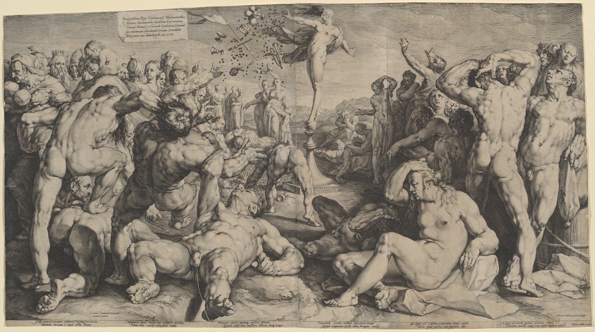 Fortune Distributing her Gifts by Jan Muller, after Cornelis Cornelisz van Haarlem (Dutch, 1571 - 1628), 16X12"(A3)Poster Print
