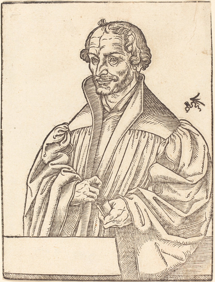 Philip Melanchton, Half-Length to the Left, Standing Behind a Breastwork by Lucas Cranach the Younger (German, 1515 - 1586), 16X12