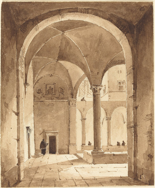 A Cloister by François-Marius Granet (French, 1775 - 1849), 16X12"(A3)Poster Print