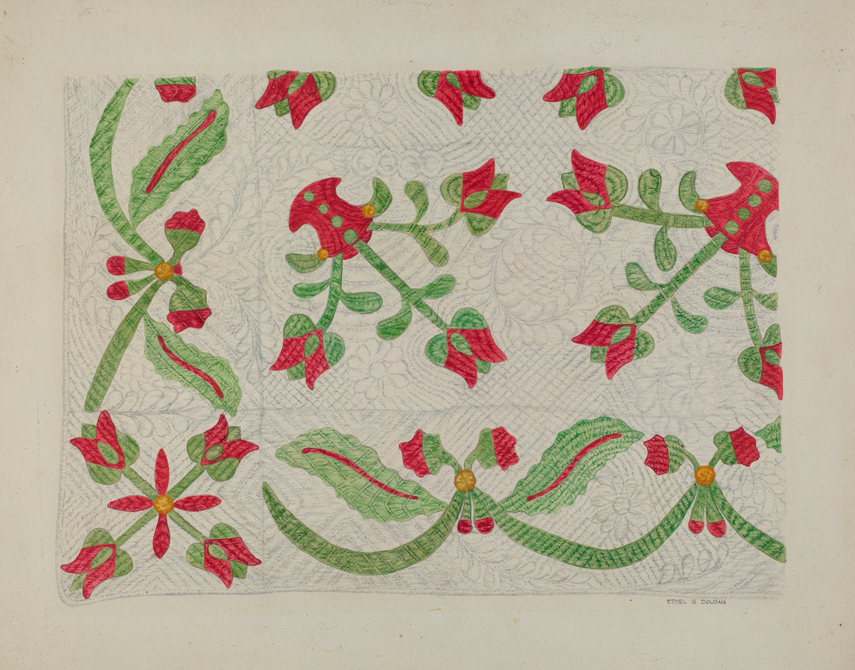 Quilt - Tulip Design by Ethel Dougan (American, 1898 - 1976), 16X12"(A3)Poster Print