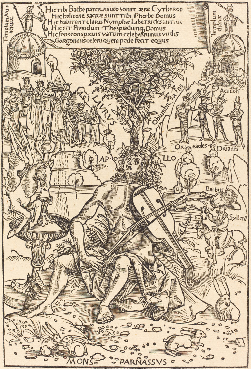 Apollo on Parnasus by Hans Süss von Kulmbach (German, c. 1485 - 1522), 16X12"(A3)Poster Print