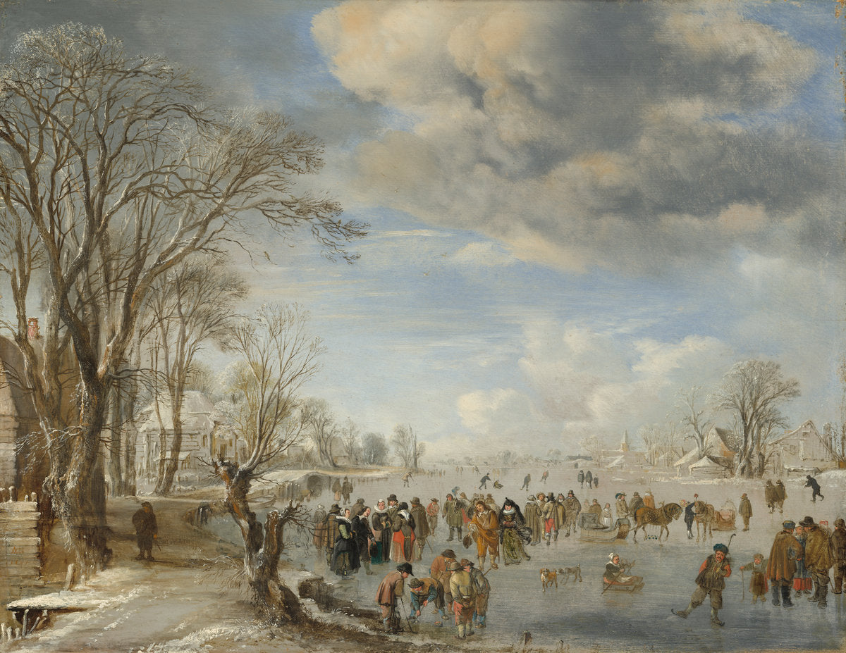 Winter in Holland: Skating Scene by Aert van der Neer (Dutch, 1603/1604 - 1677), 16X12"(A3)Poster Print