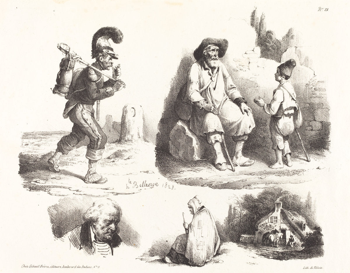 Five Vignettes by Hippolyte Bellangé (French, 1800 - 1860), 16X12"(A3)Poster Print