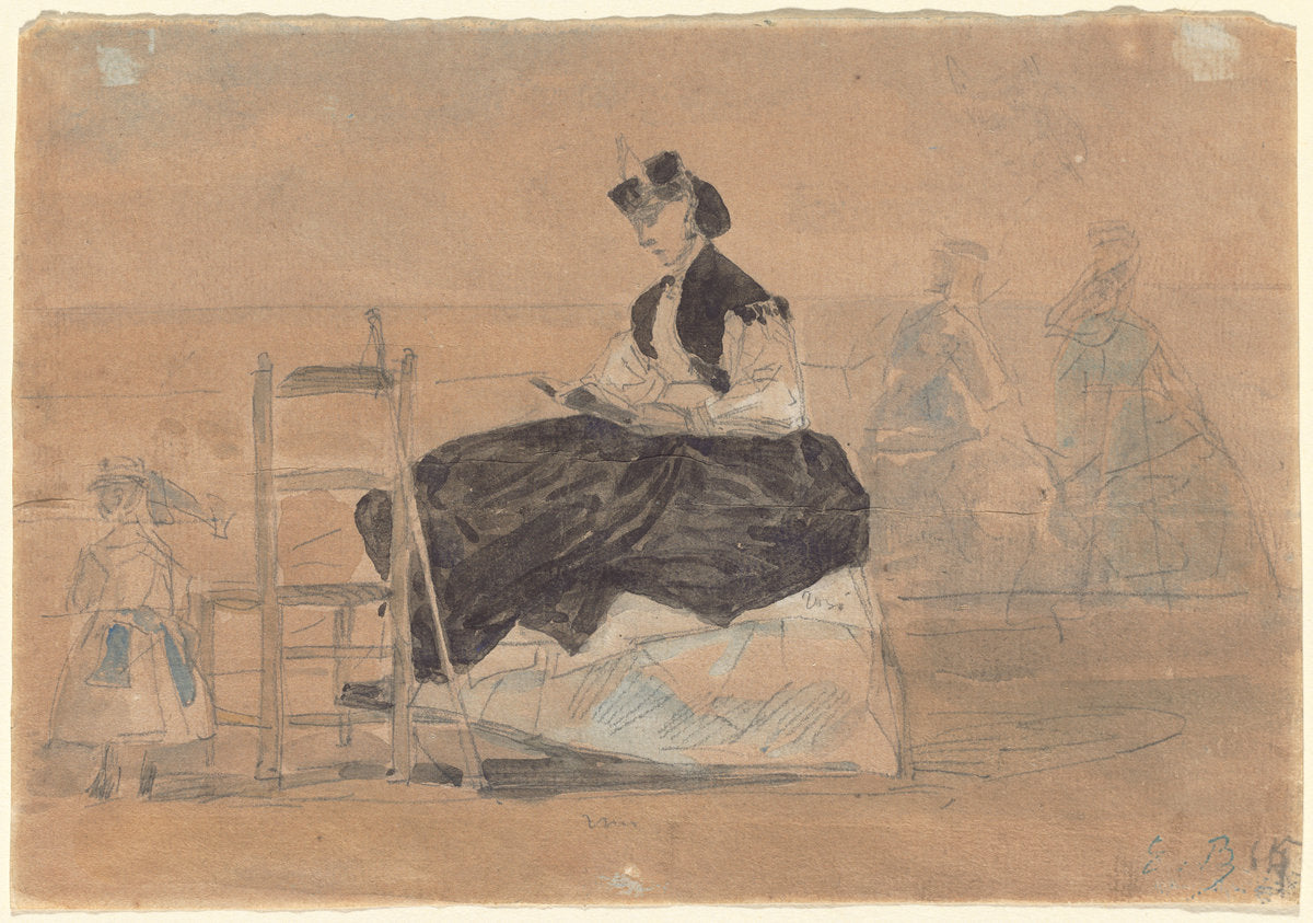 Woman in a Crinoline on the Beach of Trouville by Eugène Boudin (French, 1824 - 1898), 16X12"(A3)Poster Print