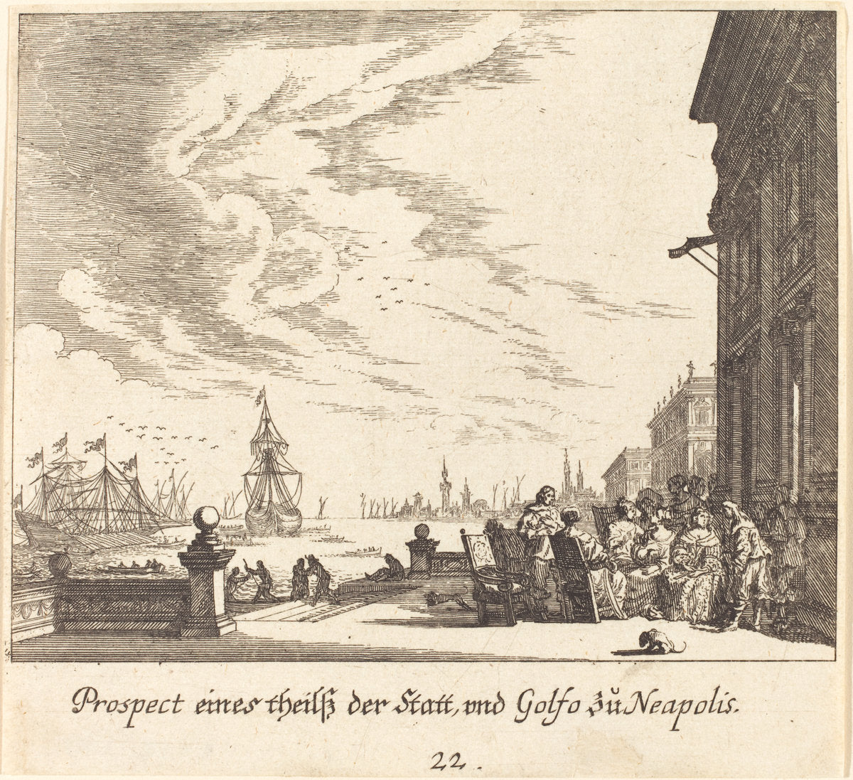 View of Gulf of Naples by Melchior Küsel after Johann Wilhelm Baur (German, 1626 - 1683), 16X12"(A3)Poster Print