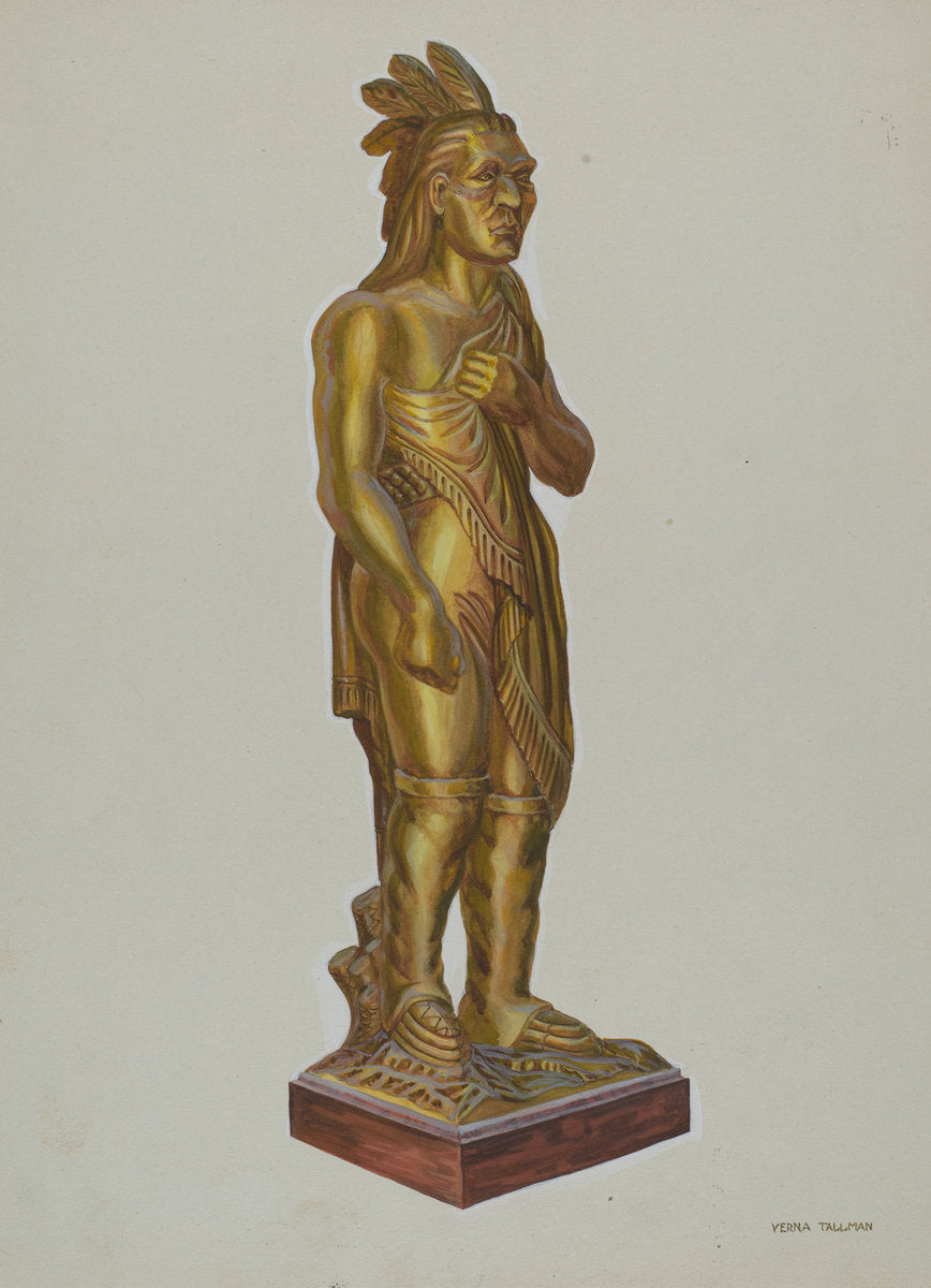 Carved Wooden Indian by Verna Tallman (American, active c. 1935), 16X12"(A3)Poster Print