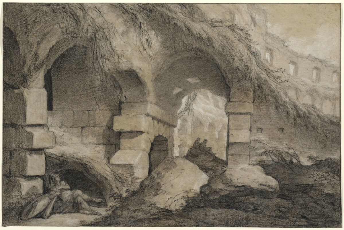 The Interior of the Colosseum by Charles Michel-Ange Challe (French, 1718 - 1778), 16X12"(A3)Poster Print