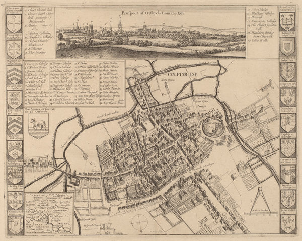 Prospect of Oxford by Wenceslaus Hollar after D. Gage (Bohemian, 1607 - 1677), 16X12"(A3)Poster Print