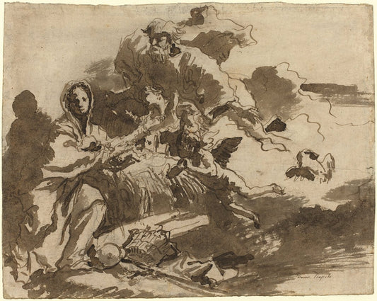 God the Father and Angels Adoring the Madonna and Child [recto] by Giovanni Domenico Tiepolo (Venetian, 1727 - 1804), 16X12"(A3)Poster Print