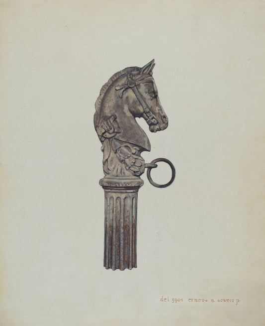 Horse Head Hitching Post by Ernest A. Towers, Jr. (American, active c. 1935), 16X12"(A3)Poster Print