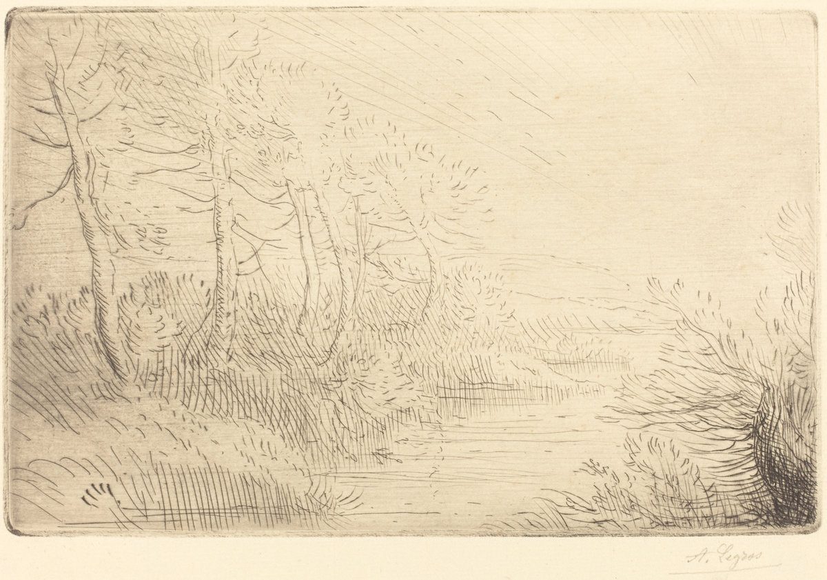 Riverbank (Bord de la riviere) by Alphonse Legros (French, 1837 - 1911), 16X12"(A3)Poster Print
