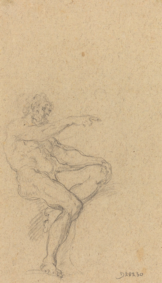 A Seated Nude Man Pointing to the Right by Francesco Solimena (Italian, 1657 - 1747), 16X12"(A3)Poster Print