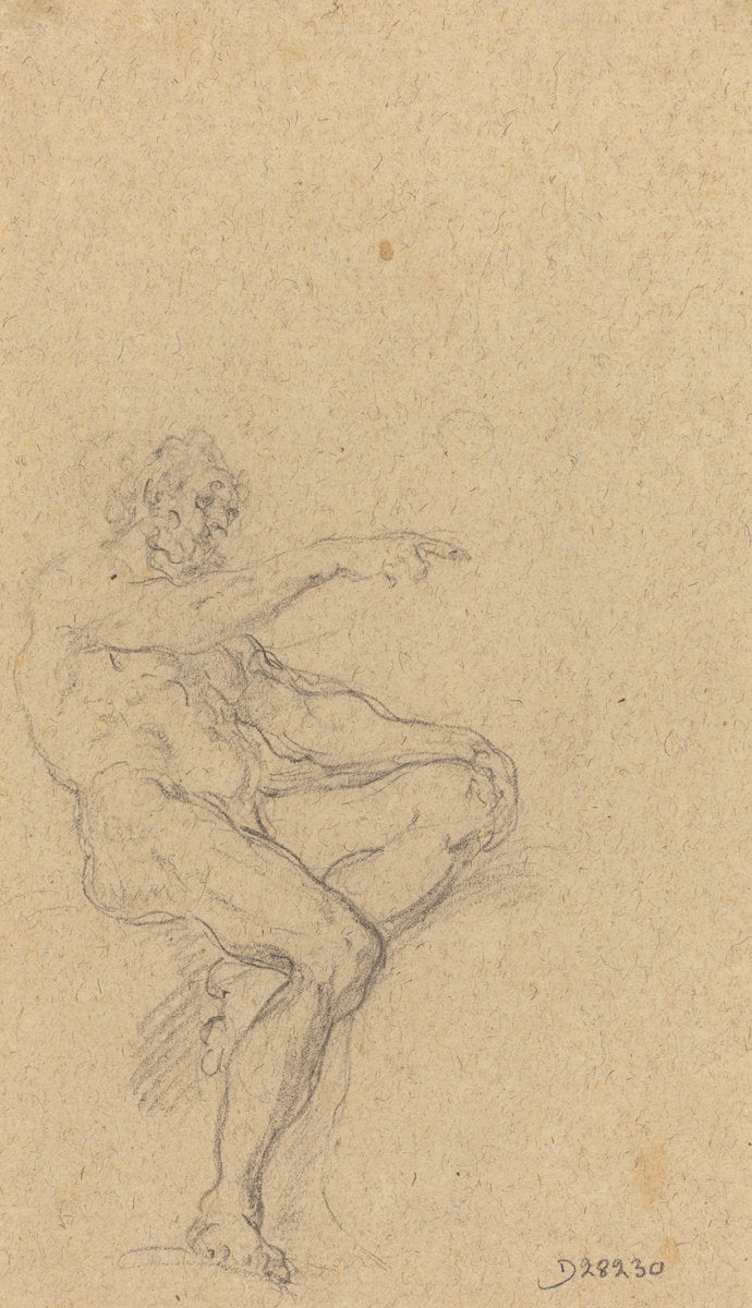 A Seated Nude Man Pointing to the Right by Francesco Solimena (Italian, 1657 - 1747), 16X12