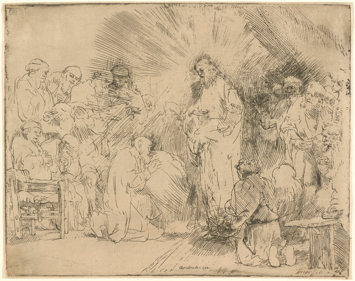 Christ Appearing to the Apostles by Rembrandt van Rijn (Dutch, 1606 - 1669), 16X12"(A3)Poster Print
