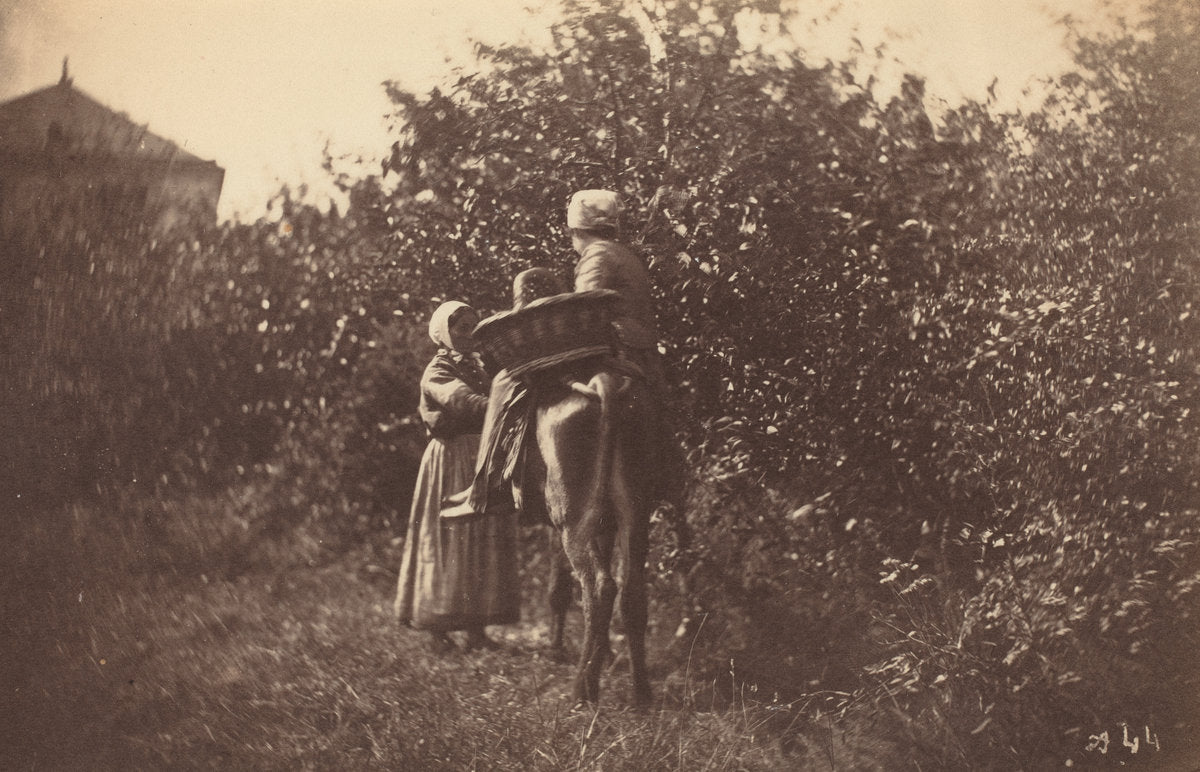 Two Women with Donkey by Auguste Giraudon's Artist (French, active 1870s), 16X12"(A3)Poster Print