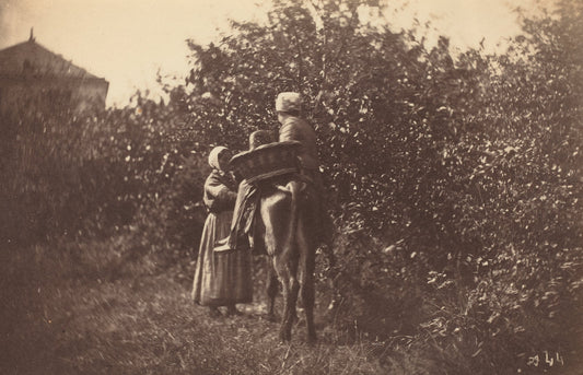 Two Women with Donkey by Auguste Giraudon's Artist (French, active 1870s), 16X12"(A3)Poster Print