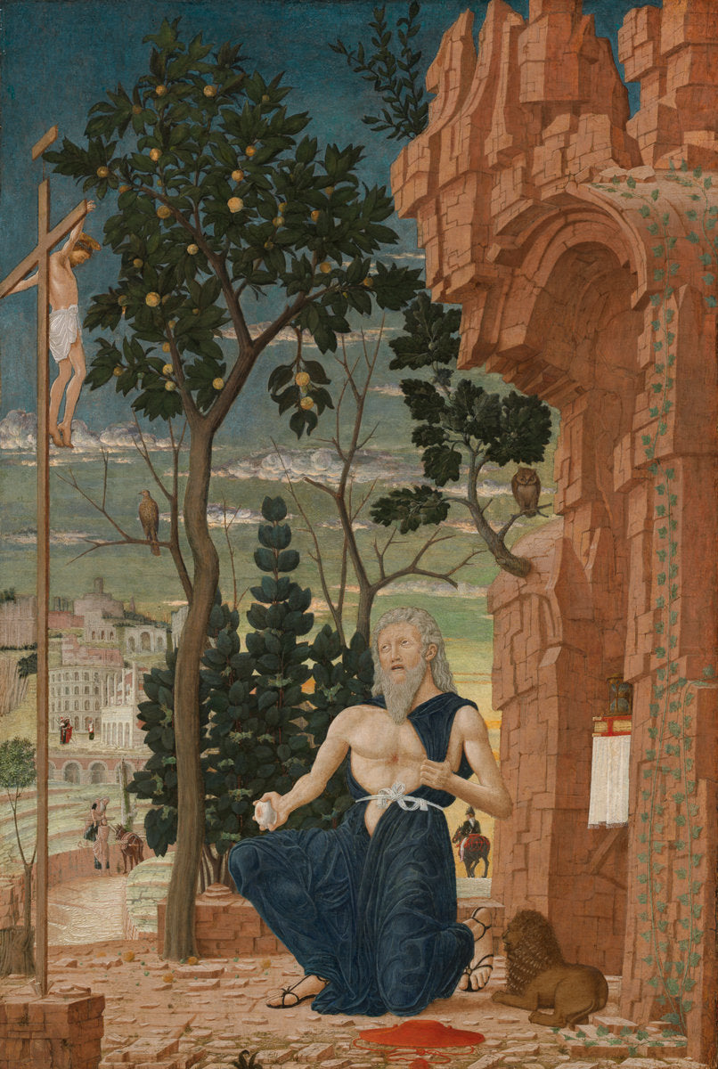 c. 1475 by Follower of Andrea Mantegna (Saint Jerome in the Wilderness), 16X12"(A3)Poster Print