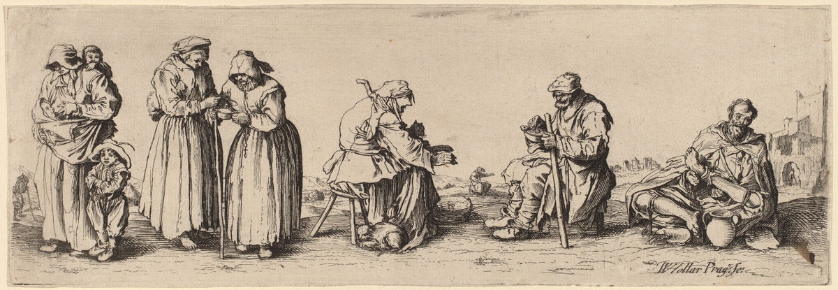 Six Men and Women Beggars by Wenceslaus Hollar after Jacques Callot (Bohemian, 1607 - 1677), 16X12"(A3)Poster Print