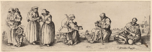 Six Men and Women Beggars by Wenceslaus Hollar after Jacques Callot (Bohemian, 1607 - 1677), 16X12"(A3)Poster Print