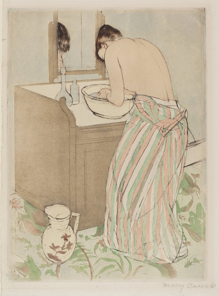 Woman Bathing by Mary Cassatt (American, 1844 - 1926), 16X12"(A3)Poster Print