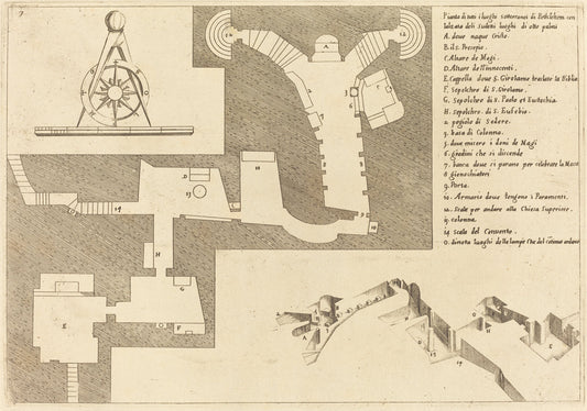 Plan of All the Important Places in Bethlehem by Jacques Callot (French, 1592 - 1635), 16X12"(A3)Poster Print