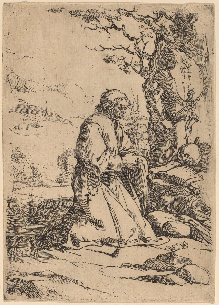 The Kneeling Hermit Facing Right by Andries Both (Dutch, 1611/1612 - 1641), 16X12"(A3)Poster Print