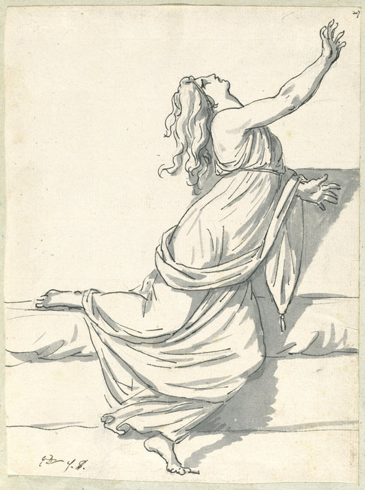 A Distraught Woman with Her Head Thrown Back by Jacques-Louis David (French, 1748 - 1825), 16X12"(A3)Poster Print