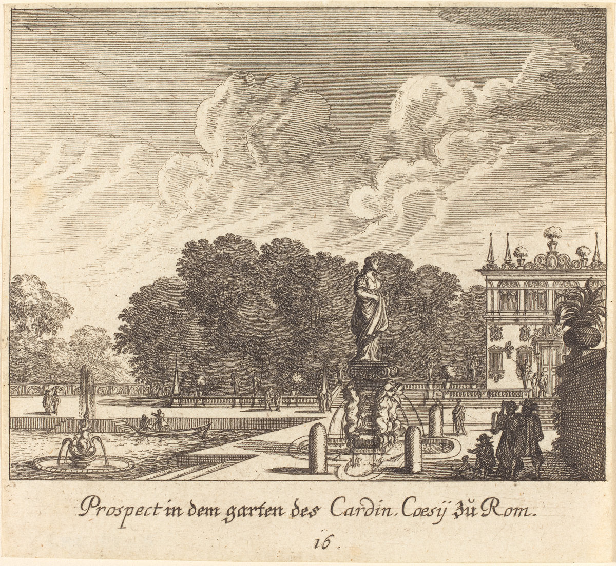 Gardens of Cardinal Coessi, Rome by Melchior Küsel after Johann Wilhelm Baur (German, 1626 - 1683), 16X12"(A3)Poster Print