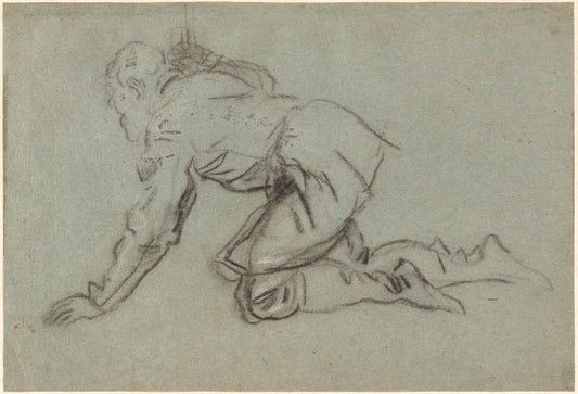 A Kneeling Man Holding a Staff [recto] by Jacopo Tintoretto (Venetian, 1518 or 1519 - 1594), 16X12"(A3)Poster Print
