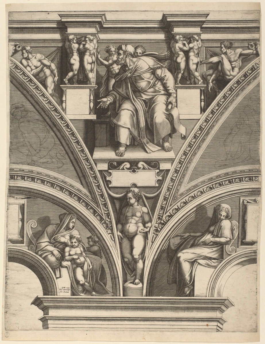 The Prophet Ezekiel by Giorgio Ghisi after Michelangelo (Italian, 1520 - 1582), 16X12"(A3)Poster Print