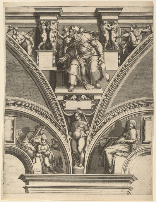 The Prophet Ezekiel by Giorgio Ghisi after Michelangelo (Italian, 1520 - 1582), 16X12"(A3)Poster Print