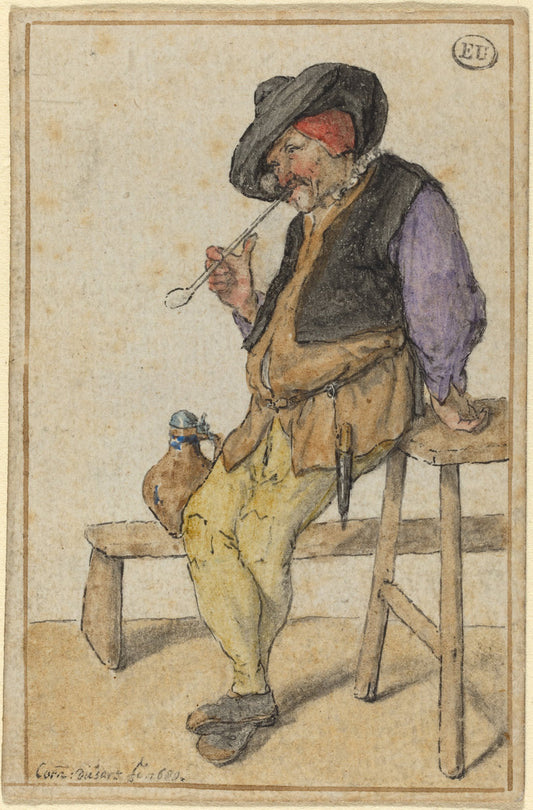 Peasant Smoking by Cornelis Dusart (Dutch, 1660 - 1704), 16X12"(A3)Poster Print