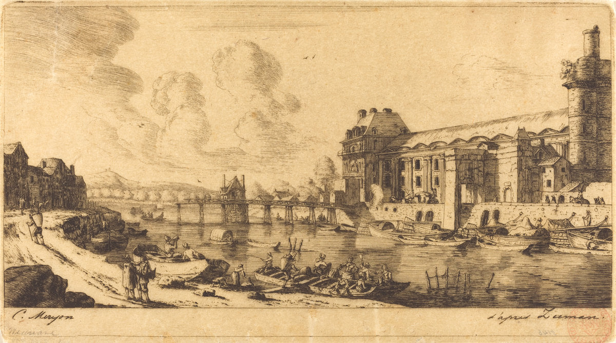 Le Pavillion de Mlle. et une partie du Louvre by Charles Meryon after Reinier Nooms, called Zeeman (French, 1821 - 1868), 16X12"(A3)Poster Print