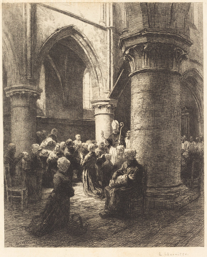 An Episcopal Visitation by Léon-Augustin Lhermitte (French, 1844 - 1925), 16X12