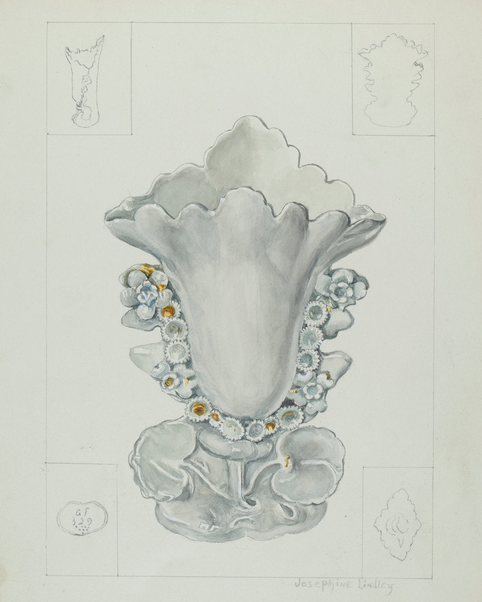 White Porcelain Vase by Josephine Lindley (American, active c. 1935), 16X12"(A3)Poster Print